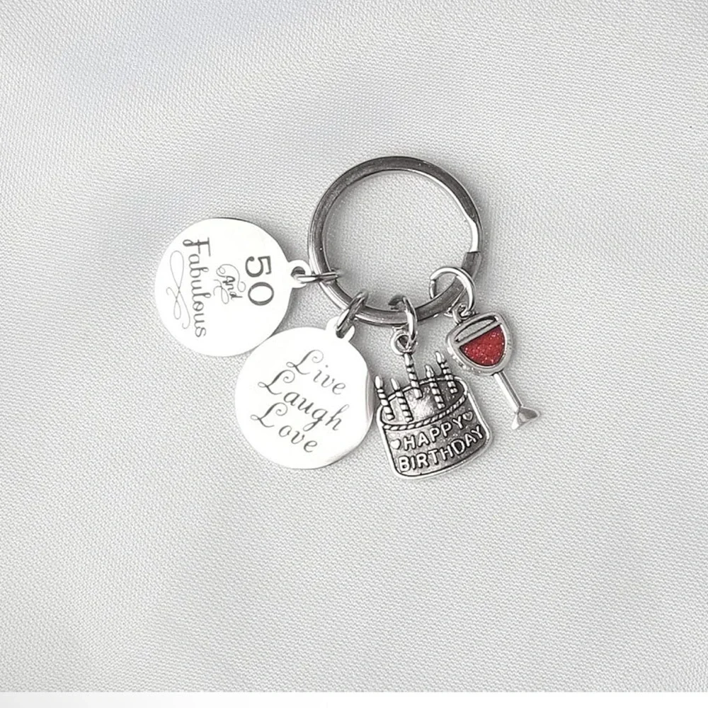 50TH BIRTHDAY KEYRING STAINLESS STEEL BIRTHDAY KEY RING